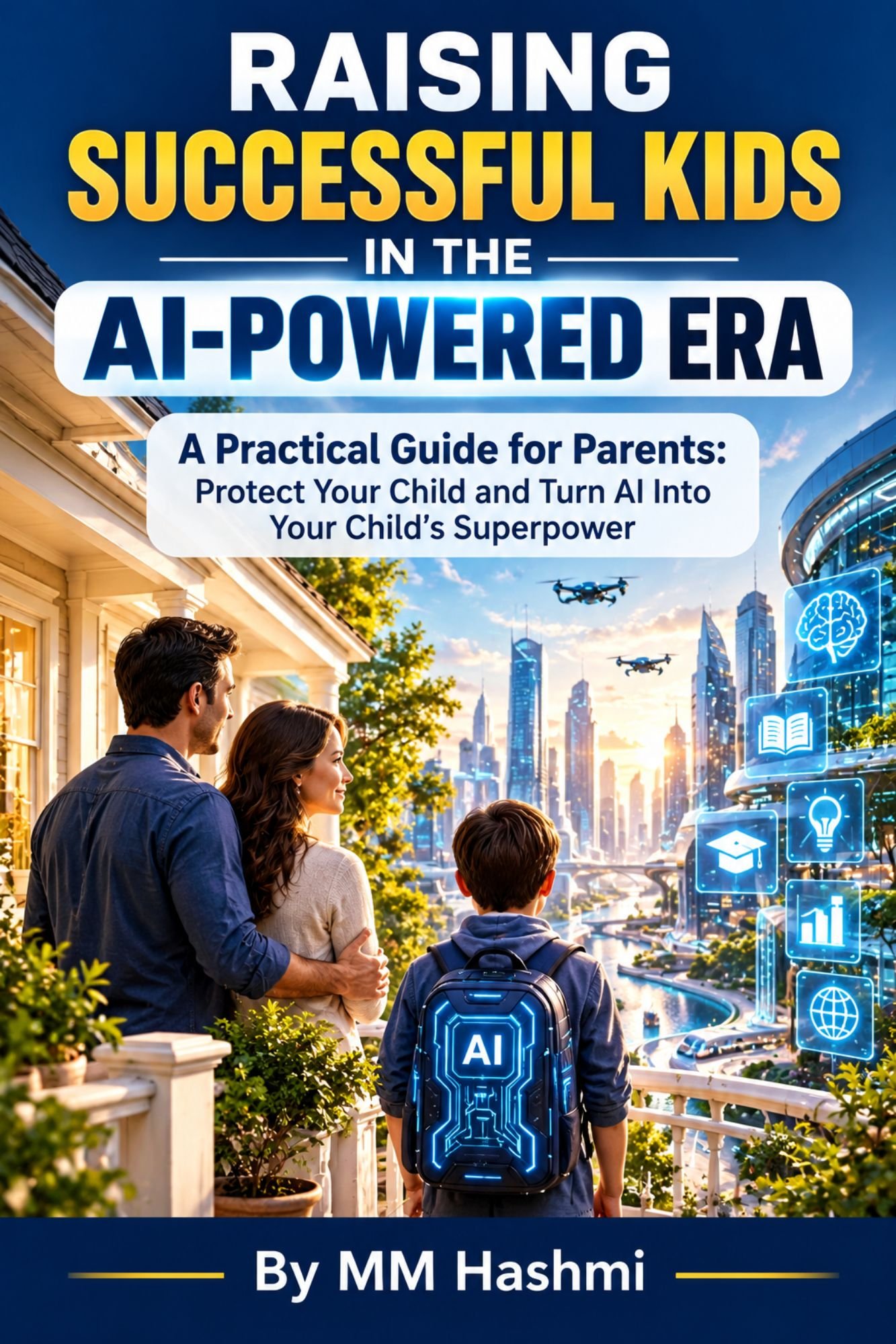 Raising Successful Kids in the AI-Powered Era. Parents standing with theit child .
